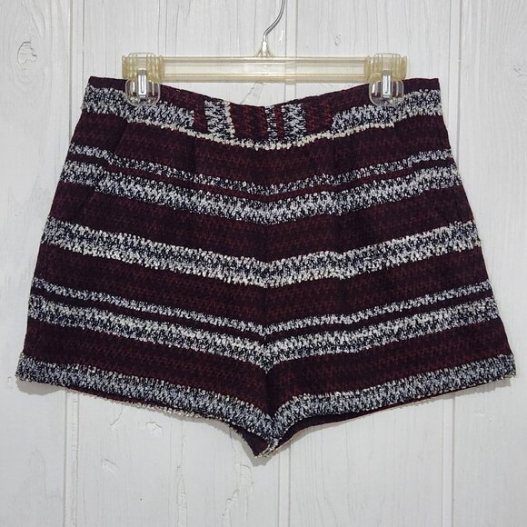 BCBGeneration Women's Size 4 Maroon Striped Jacquard Tweed High Rise Zip Shorts - Picture 1 of 10